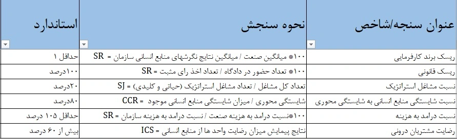 سنجه های فرایند برنامه ریزی استراتژیک منابع انسانی-فرایندهای منابع انسانی